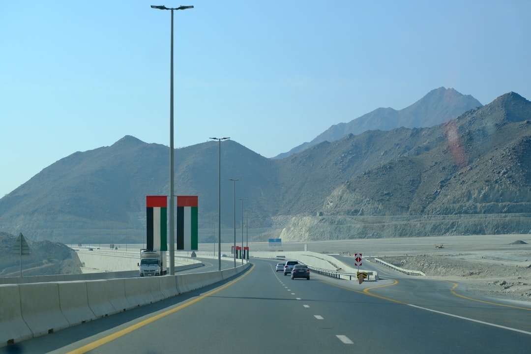 UAE highway with mountains in the background